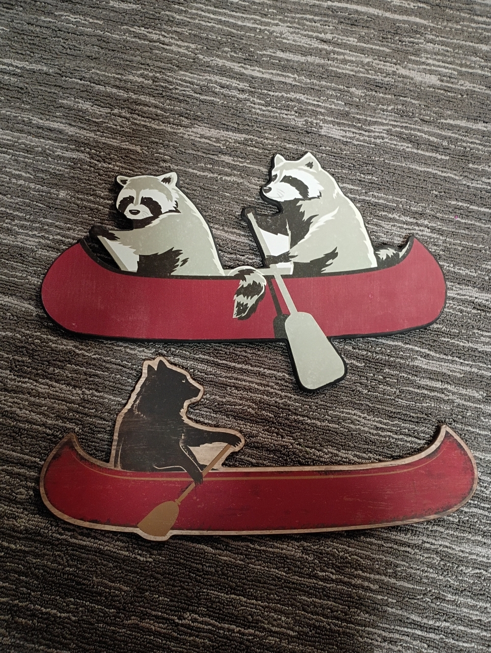 Hobby Lobby Wooden Animal Canoe Wall Art - Raccoons & Bear